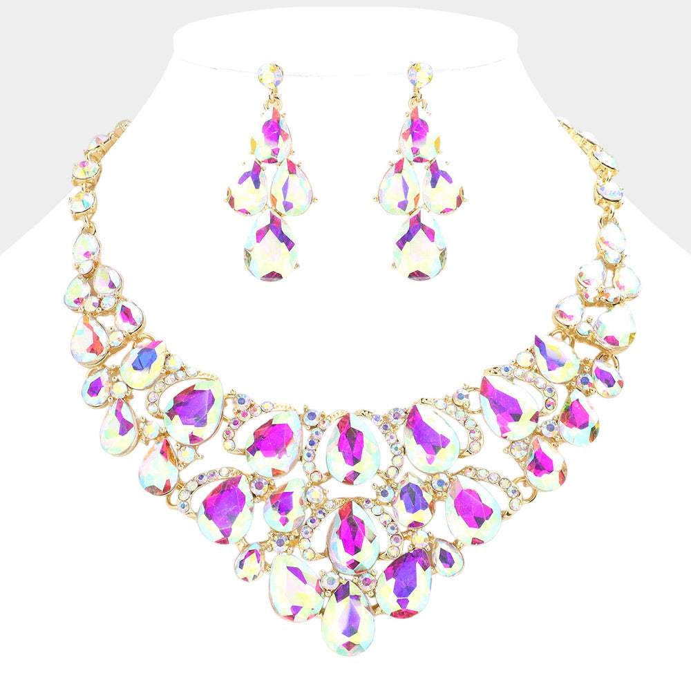 Teardrop Stone Cluster Evening Necklace - Madeline Love - Flyclothing LLC
