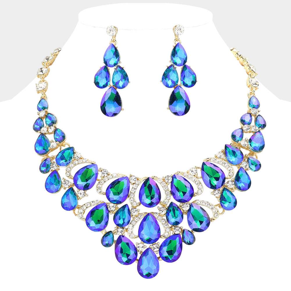 Teardrop Stone Cluster Evening Necklace - Madeline Love - Flyclothing LLC