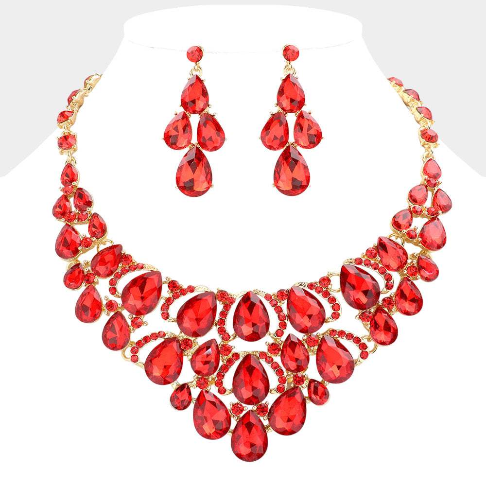 Teardrop Stone Cluster Evening Necklace - Madeline Love - Flyclothing LLC