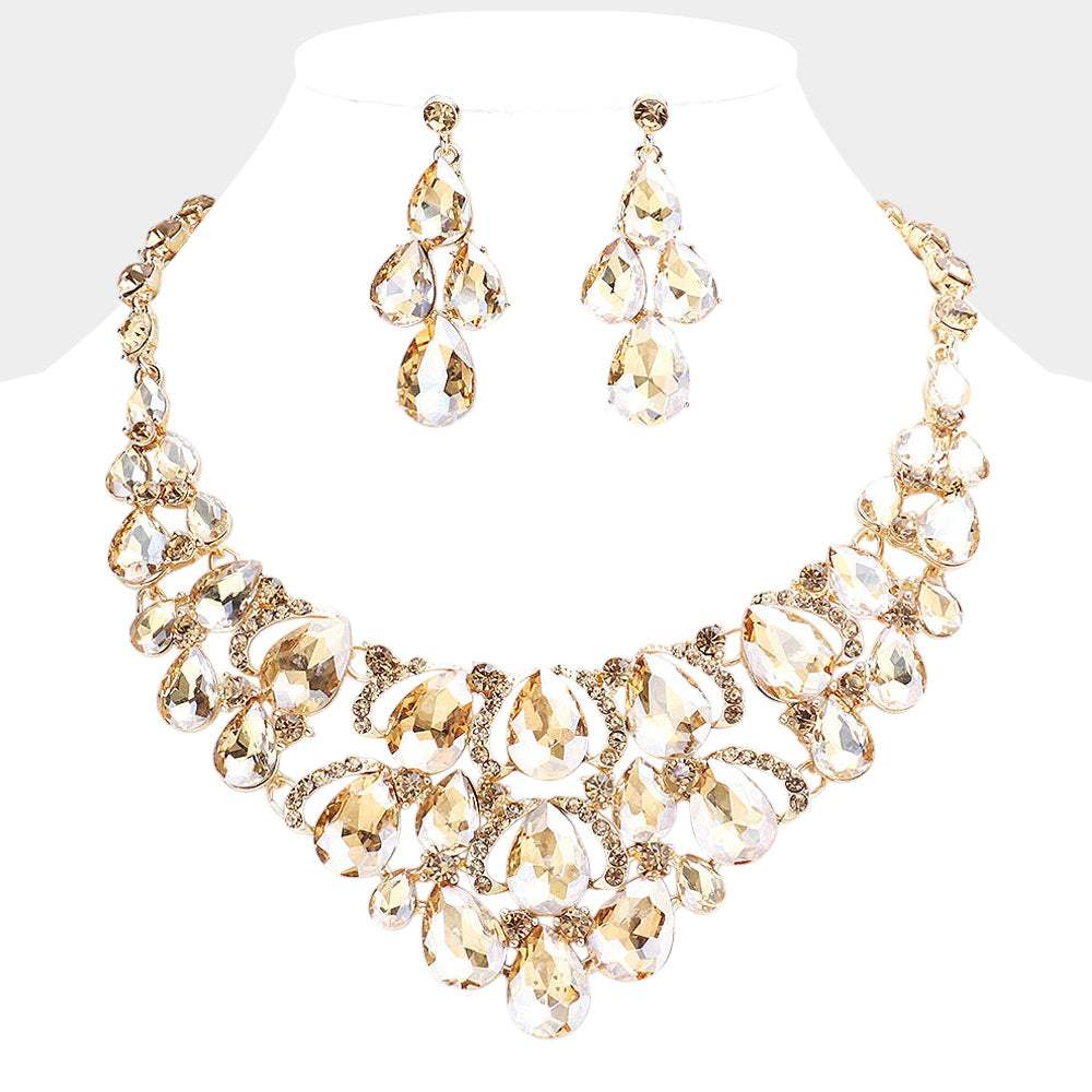 Teardrop Stone Cluster Evening Necklace - Madeline Love - Flyclothing LLC