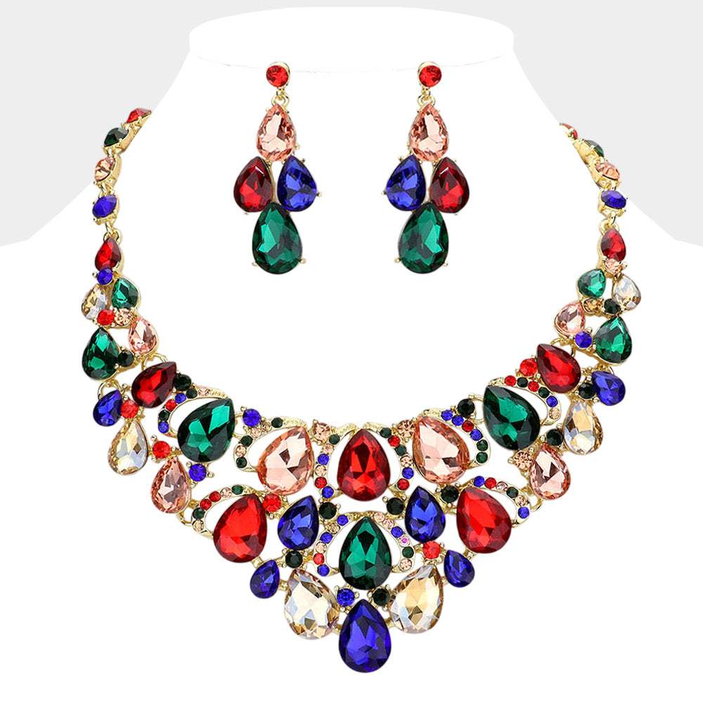 Teardrop Stone Cluster Evening Necklace - Madeline Love - Flyclothing LLC