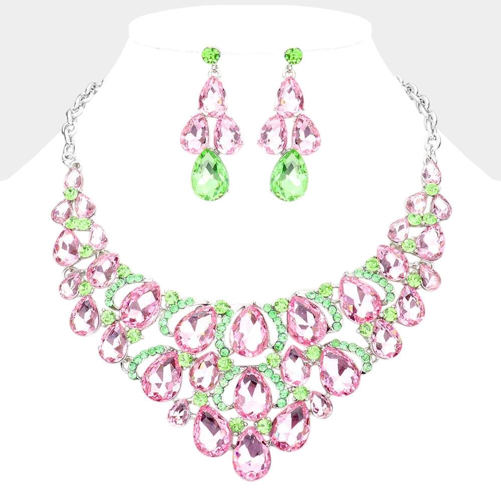 Teardrop Stone Cluster Evening Necklace - Madeline Love - Flyclothing LLC