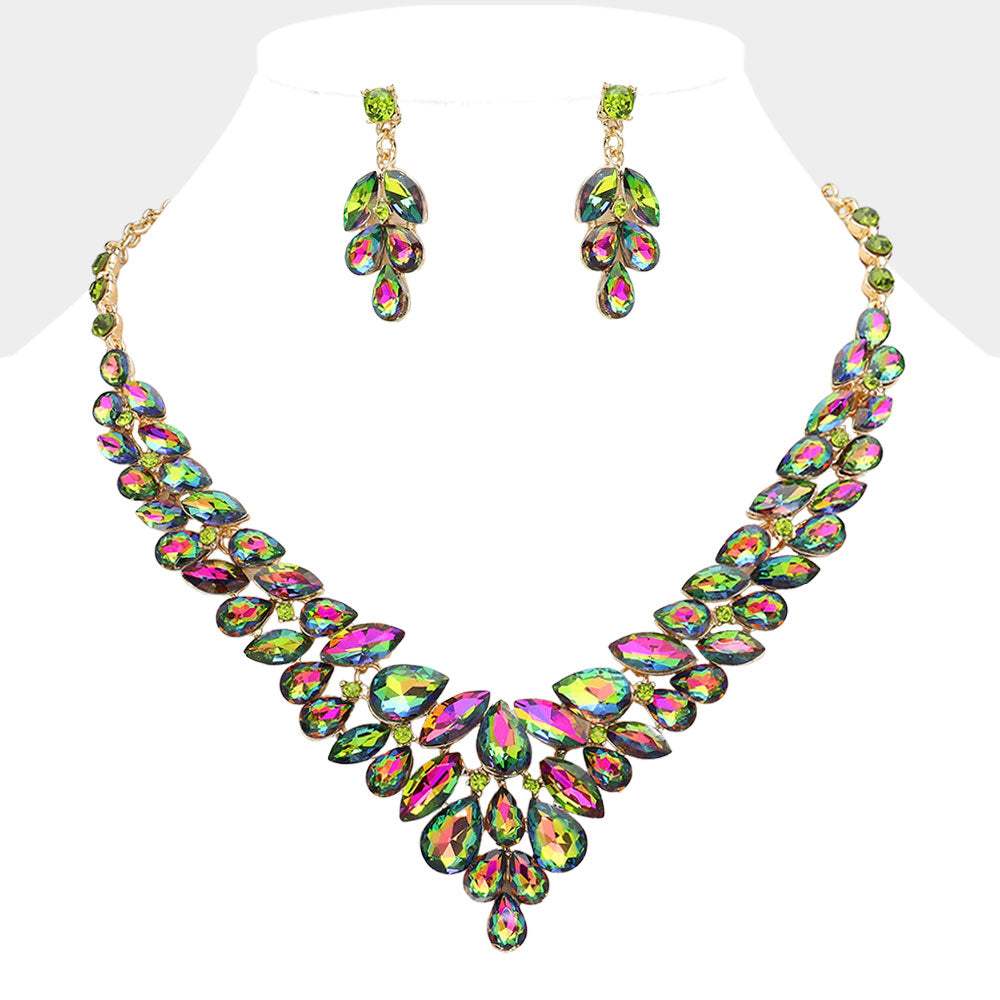 Teardrop Stone Cluster Evening Necklace - Madeline Love - Flyclothing LLC
