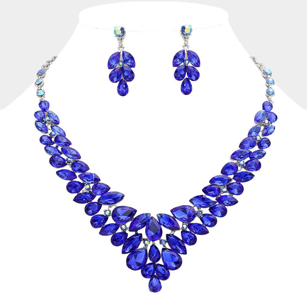 Teardrop Stone Cluster Evening Necklace - Madeline Love - Flyclothing LLC