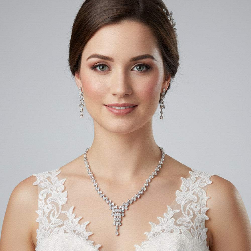 CZ Marquise Stone Cluster Fringe Accent Necklace - Madeline Love - Flyclothing LLC
