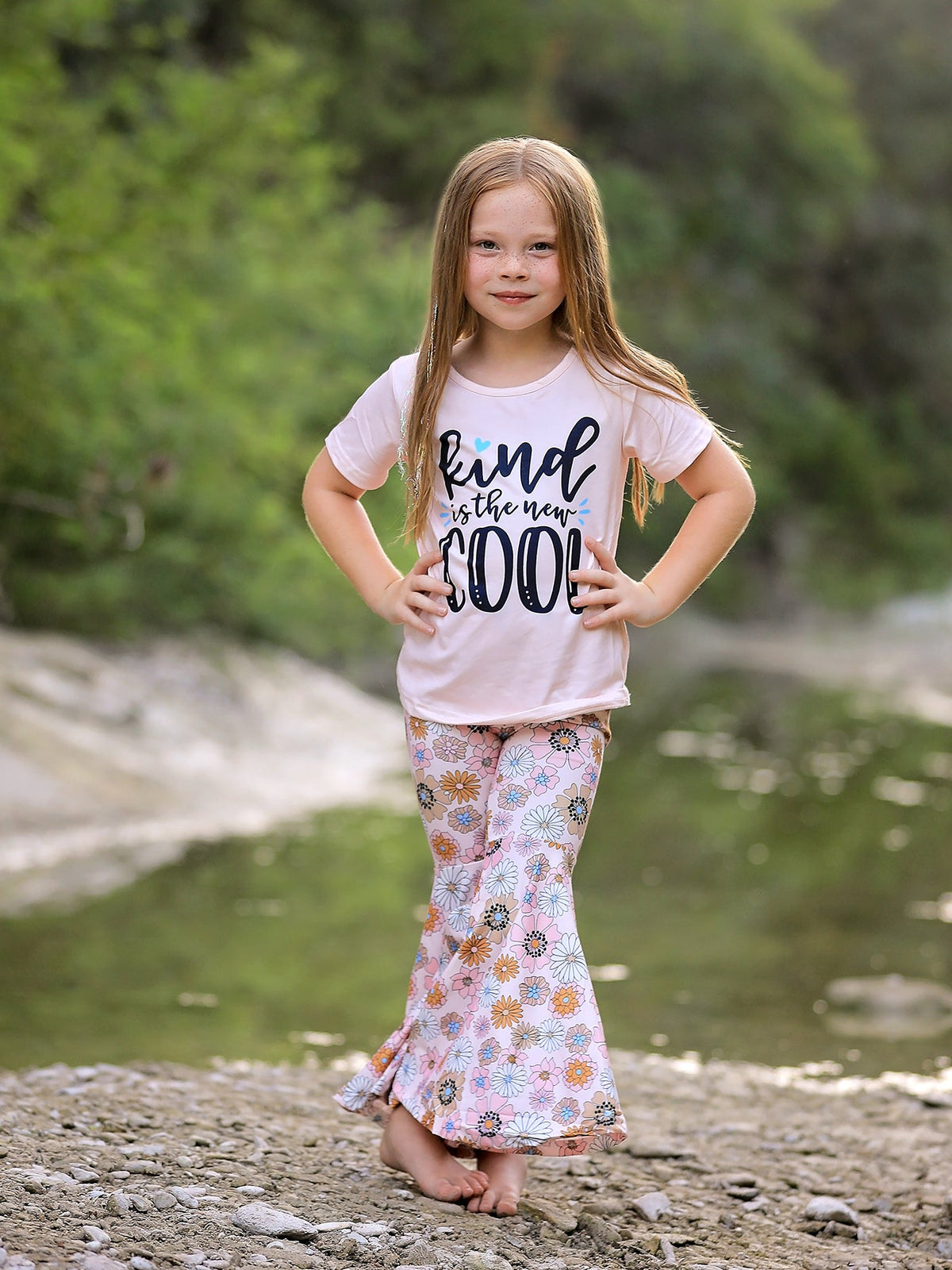 Girls Letter Print Top + Floral Pattern Pants - Rylee Faith Designs - Flyclothing LLC