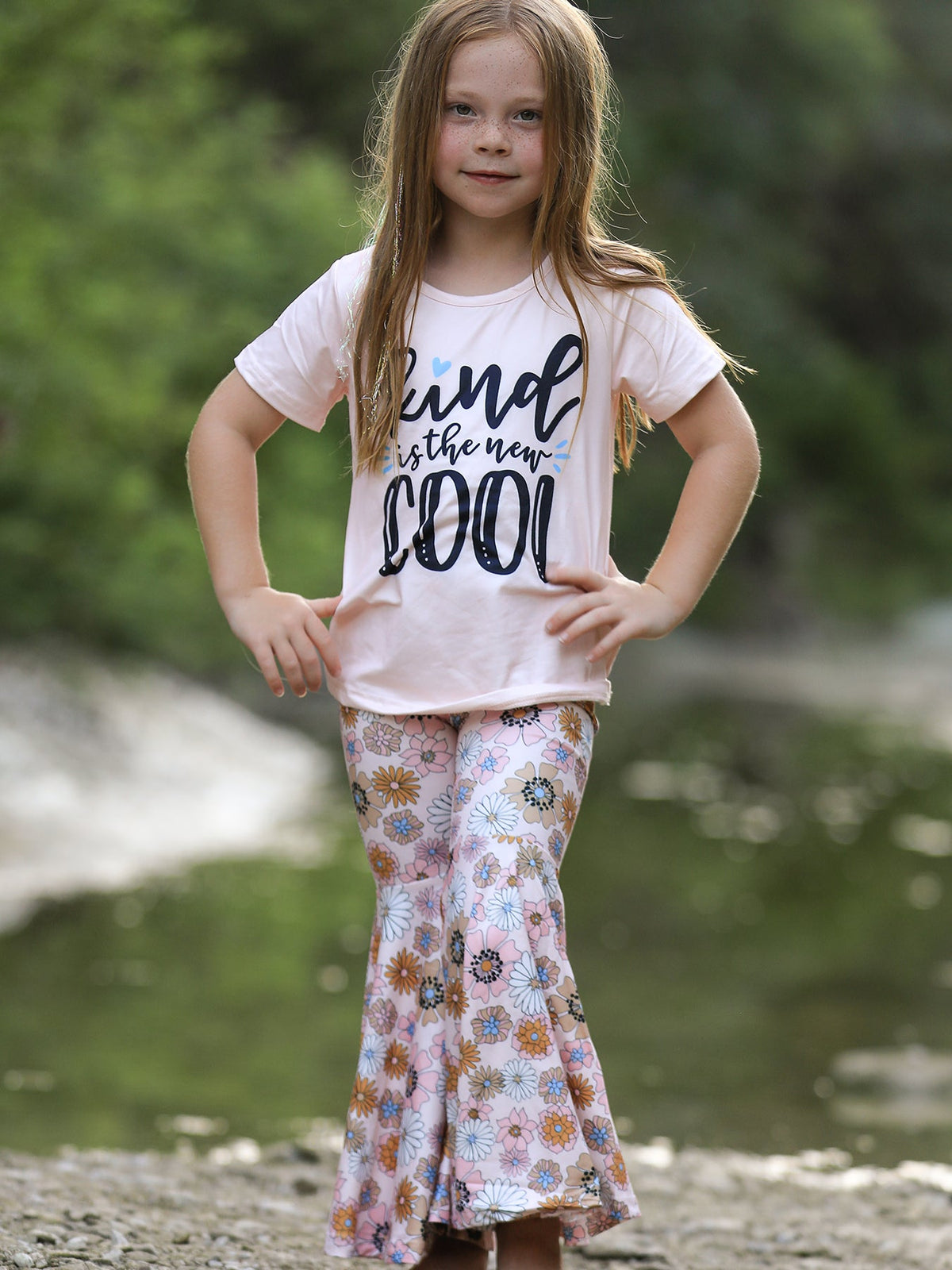 Girls Letter Print Top + Floral Pattern Pants - Rylee Faith Designs - Flyclothing LLC