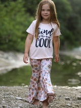 Girls Letter Print Top + Floral Pattern Pants - Rylee Faith Designs - Flyclothing LLC