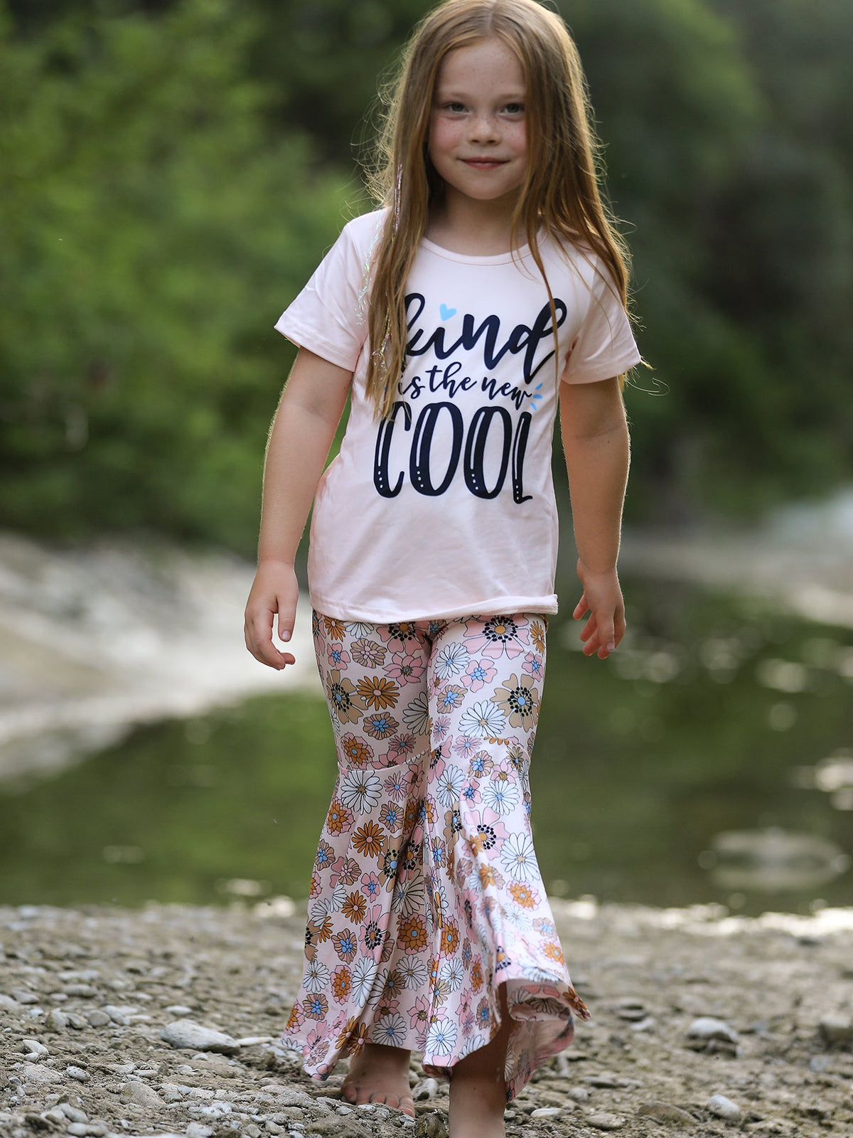 Girls Letter Print Top + Floral Pattern Pants - Rylee Faith Designs - Flyclothing LLC