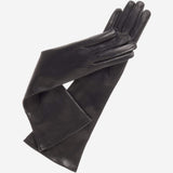 Elena (black) - Italian silk lined 8-button length leather opera gloves - Leather Gloves Online - Flyclothing LLC