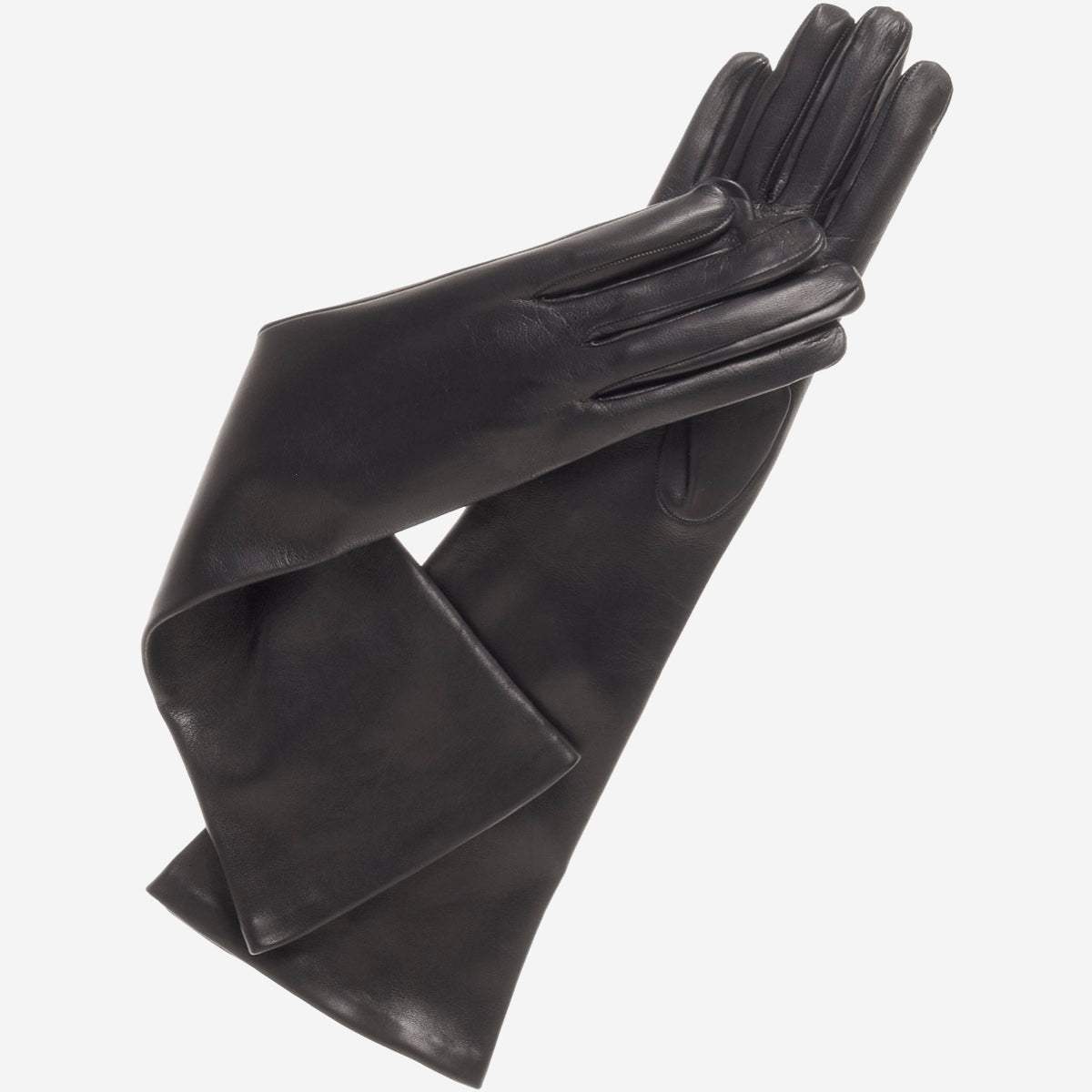 Elena (black) - Italian silk lined 8-button length leather opera gloves - Leather Gloves Online - Flyclothing LLC