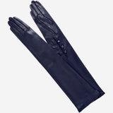 Elena (navy) - Italian silk lined 12-button length leather opera gloves