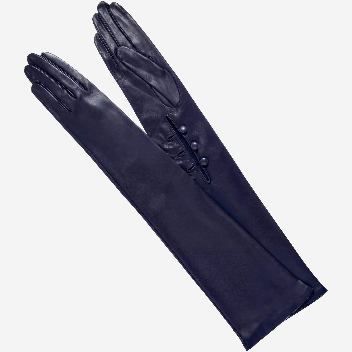 Elena (navy) - Italian silk lined 16-button length leather opera gloves - Leather Gloves Online - Flyclothing LLC