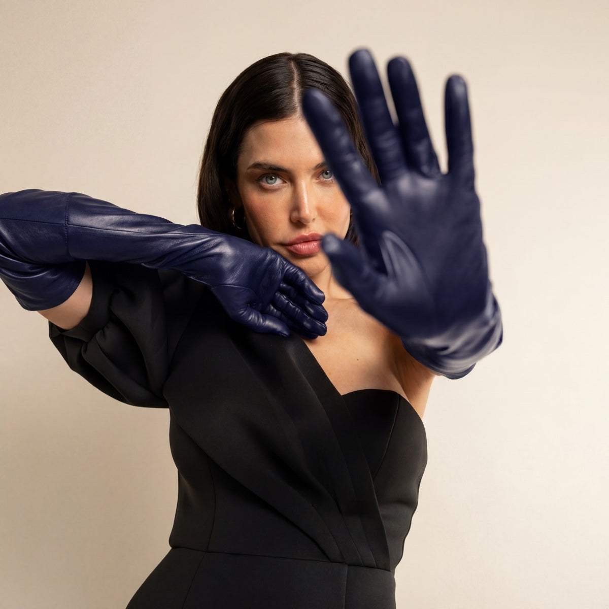 Elena (navy) - Italian silk lined 16-button length leather opera gloves - Leather Gloves Online - Flyclothing LLC