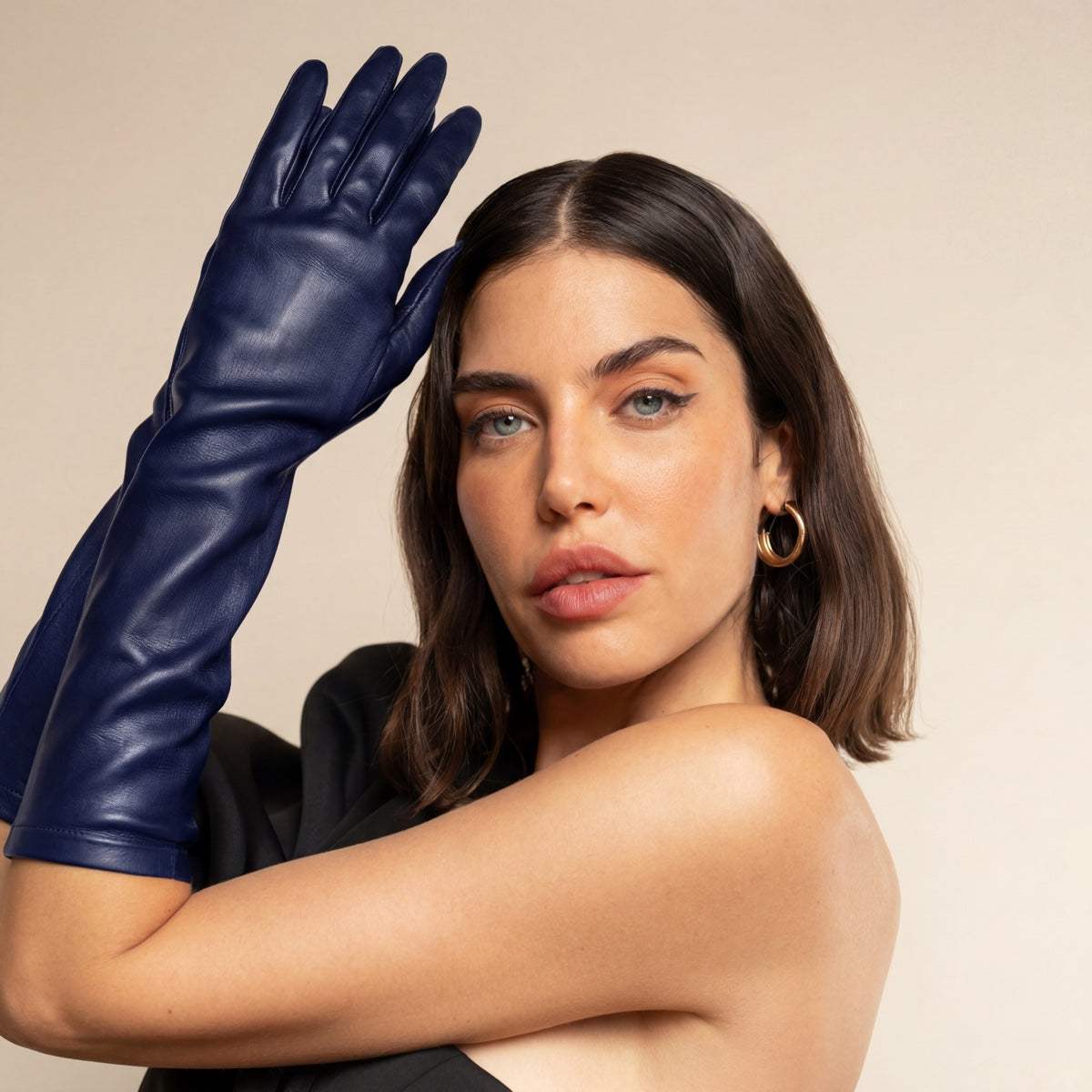 Elena (navy) - Italian silk lined 8-button length leather opera gloves - Leather Gloves Online - Flyclothing LLC