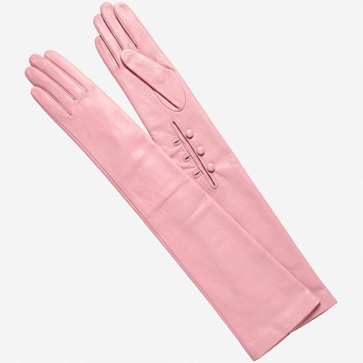 Elena (pink) - Italian silk lined 12-button length leather opera gloves - Leather Gloves Online - Flyclothing LLC