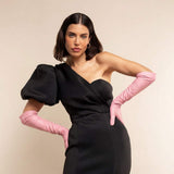 Elena (pink) - Italian silk lined 12-button length leather opera gloves - Leather Gloves Online - Flyclothing LLC