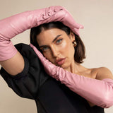 Elena (pink) - Italian silk lined 12-button length leather opera gloves - Leather Gloves Online - Flyclothing LLC