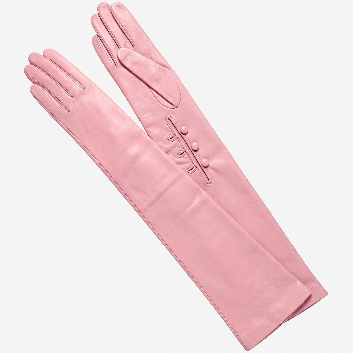 Elena (pink) - Italian silk lined 16-button length leather opera gloves