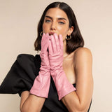 Elena (pink) - Italian silk lined 6-button length leather opera gloves