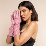 Elena (pink) - Italian silk lined 6-button length leather opera gloves