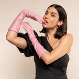 Elena (pink) - Italian silk lined 8-button length leather opera gloves