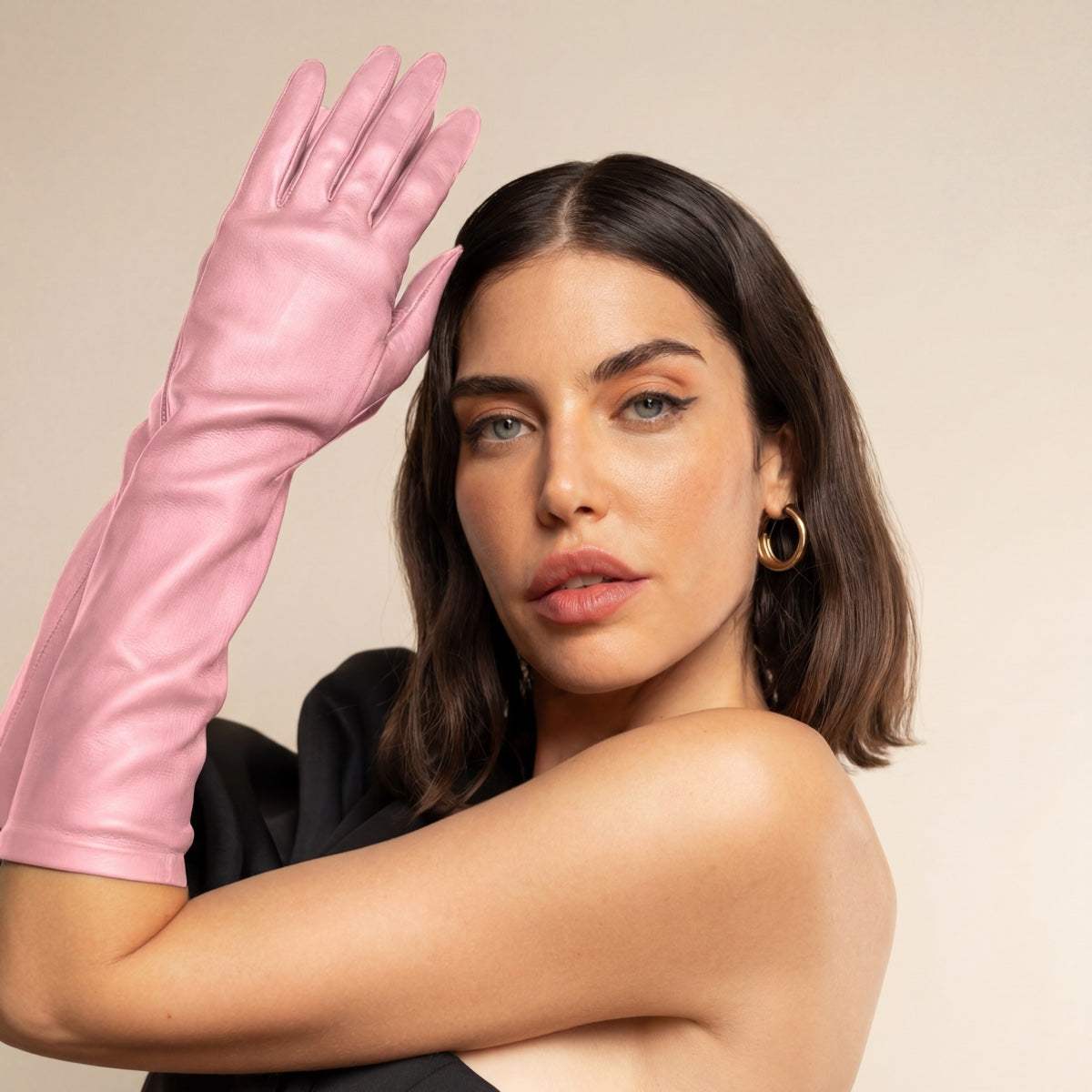 Elena (pink) - Italian silk lined 8-button length leather opera gloves