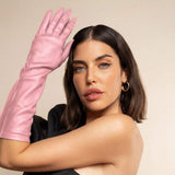 Elena (pink) - Italian silk lined 8-button length leather opera gloves