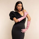 Elena (pink) - Italian silk lined 8-button length leather opera gloves