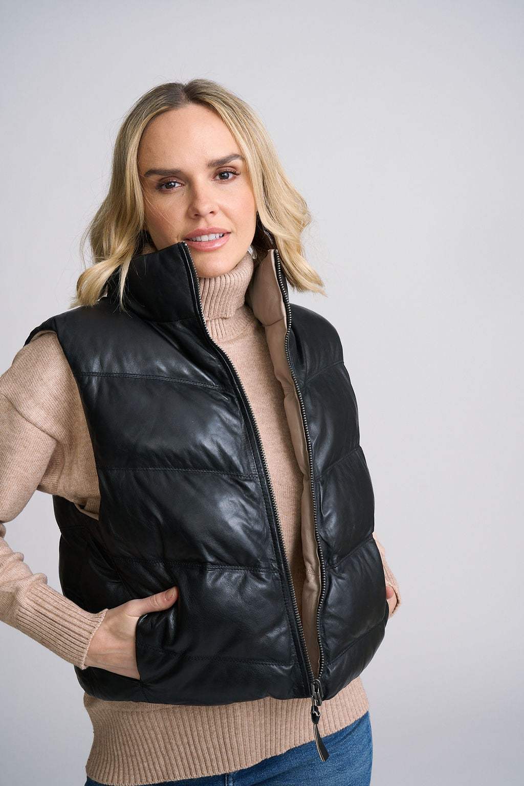 Ellen OS Leather Vest - Reversible - mauritiusleather - Flyclothing LLC