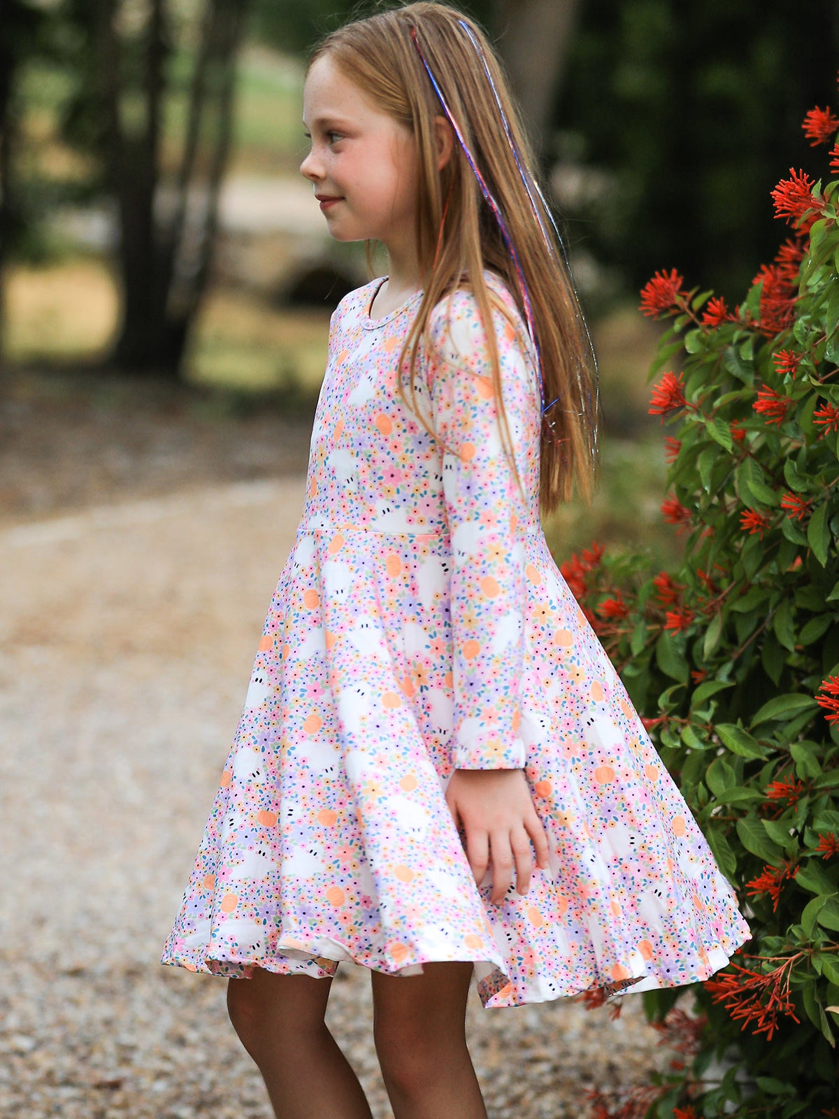 Halloween Ghost Print Girls Twirl Dress Long Sleeve - Rylee Faith Designs - Flyclothing LLC