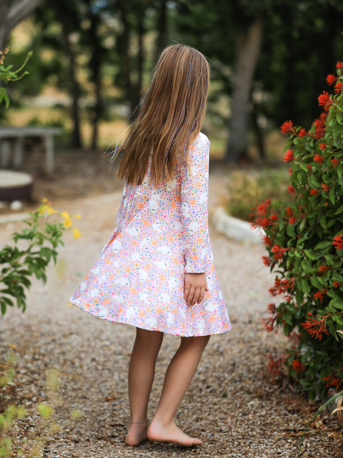Halloween Ghost Print Girls Twirl Dress Long Sleeve - Rylee Faith Designs - Flyclothing LLC