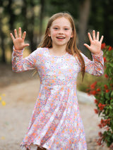 Halloween Ghost Print Girls Twirl Dress Long Sleeve - Rylee Faith Designs - Flyclothing LLC