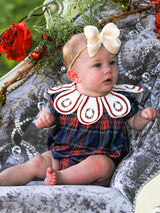 Navy Red Christmas Plaid Wreath Baby Girl Bubble Romper - Rylee Faith Designs - Flyclothing LLC