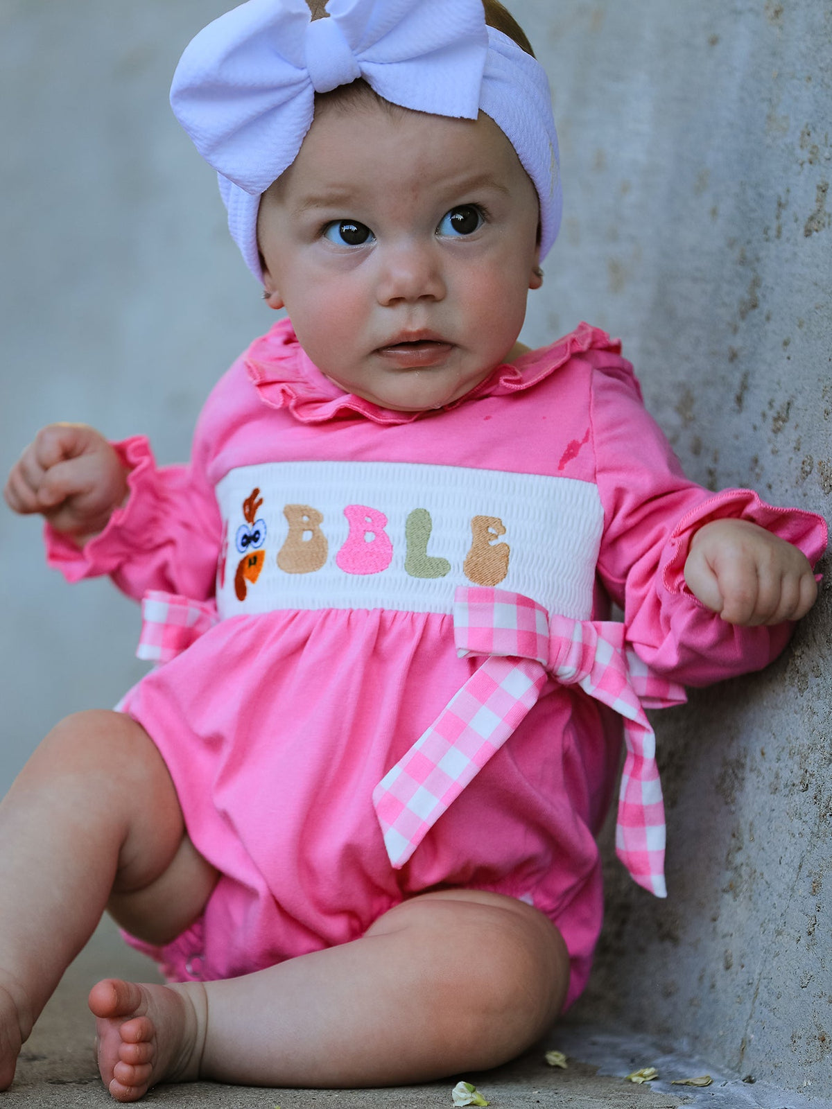 Fall Thanksgiving& Halloween "GOBBLE" Smock Embroidery Baby Girl Romper - Rylee Faith Designs - Flyclothing LLC