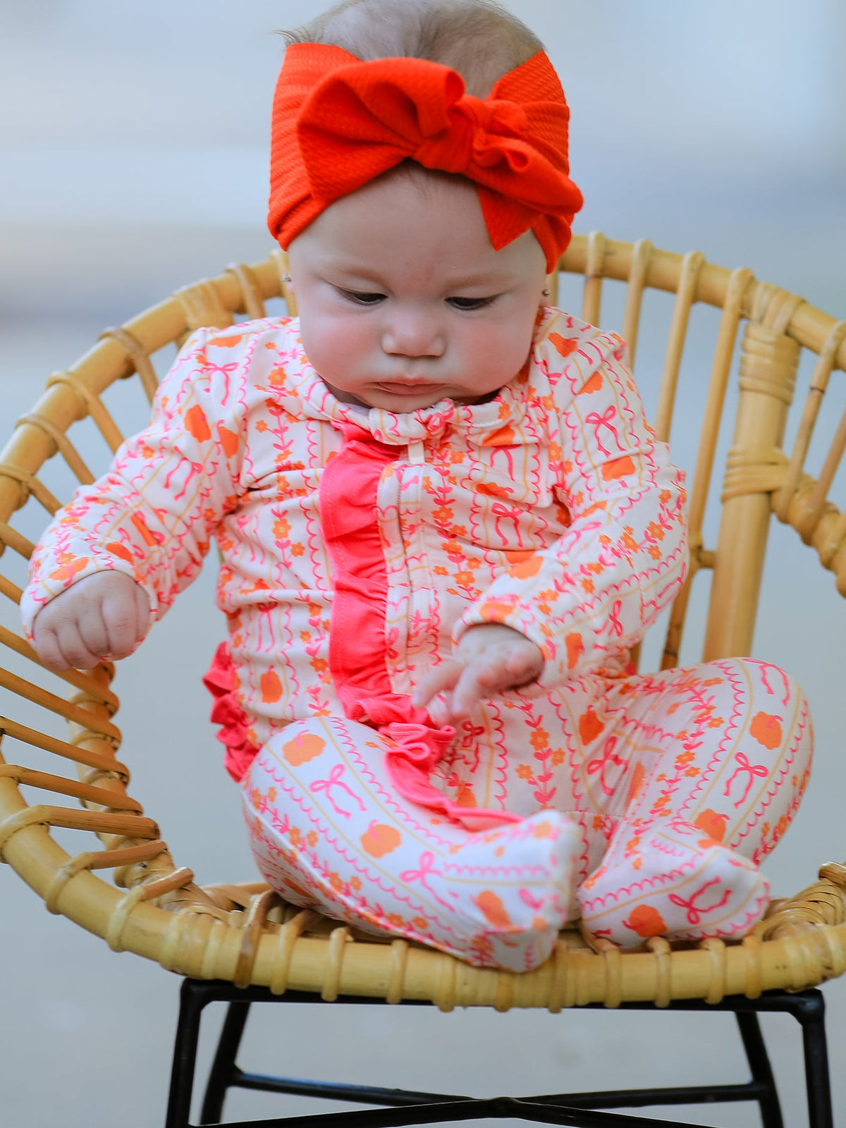 Halloween Thanksgiving Pumpkin Bow Baby Sleeper - Rylee Faith Designs - Flyclothing LLC