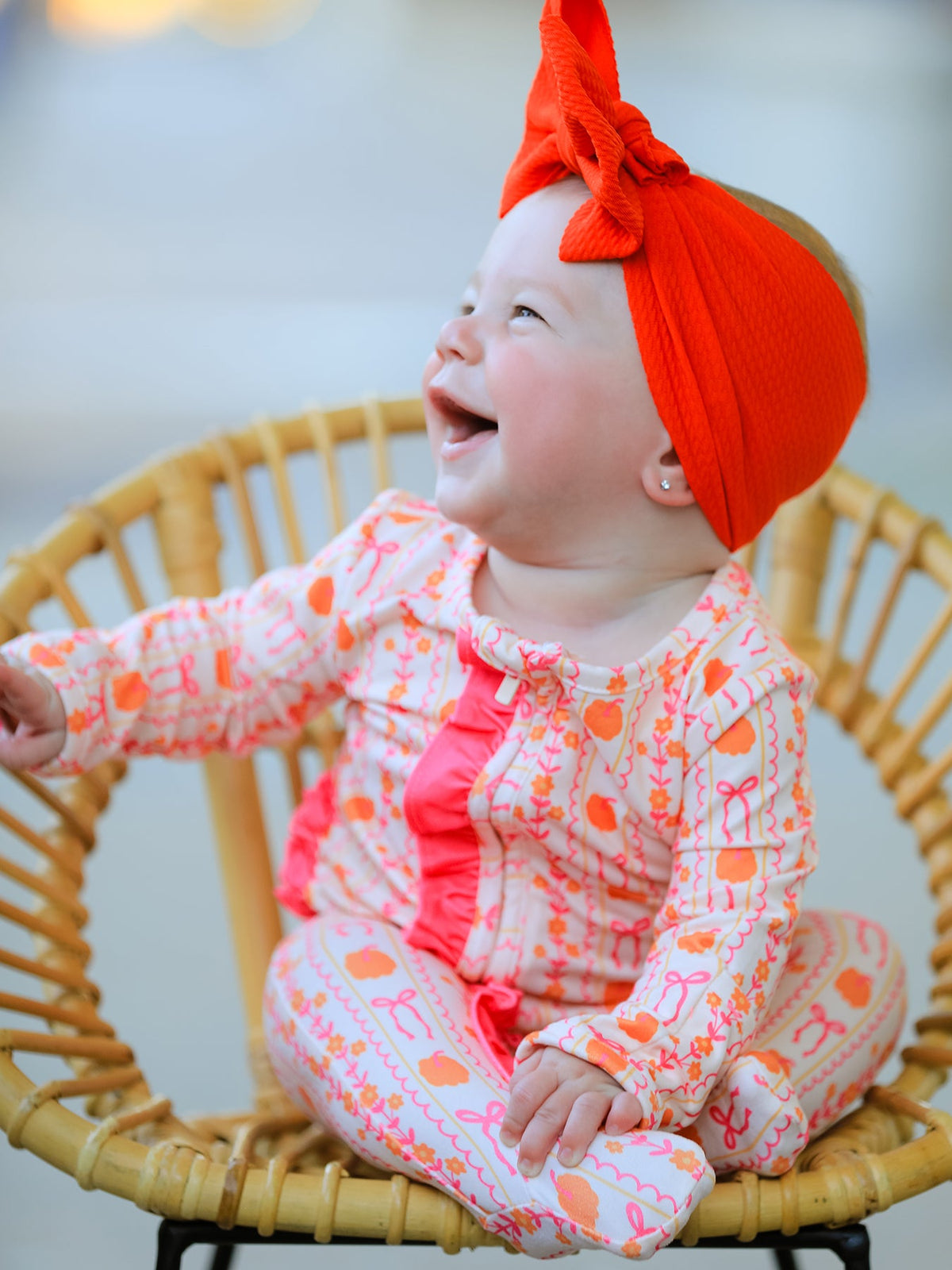 Halloween Thanksgiving Pumpkin Bow Baby Sleeper - Rylee Faith Designs - Flyclothing LLC