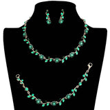 3PCS Flower Leaf Cluster Rhinestone Necklace Jewelry Set - Madeline Love - Flyclothing LLC