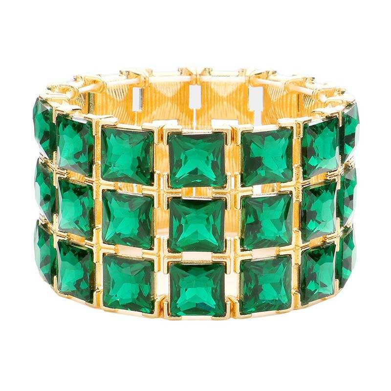 3Rows Square Stone Stretch Evening Bracelet - Madeline Love - Flyclothing LLC