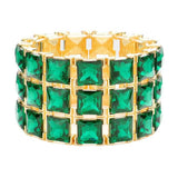 3Rows Square Stone Stretch Evening Bracelet - Madeline Love - Flyclothing LLC