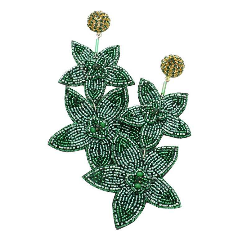 Beaded Double Flower Link Dangle Earrings - Madeline Love - Flyclothing LLC