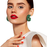 Bling Rectangle Stone Split Hoop Earrings - Madeline Love - Flyclothing LLC