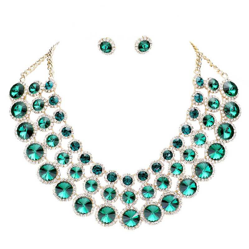 Crystal Pave Trim Round Evening Necklace Earring Set - Madeline Love - Flyclothing LLC