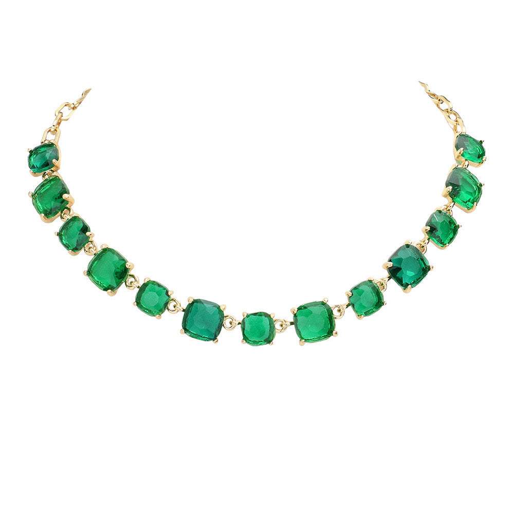 Cushion Square Stone Link Evening Necklace - Madeline Love - Flyclothing LLC
