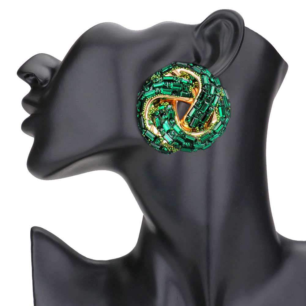 Cylinder Stone Embellished Round Post Earrings - Madeline Love - Flyclothing LLC