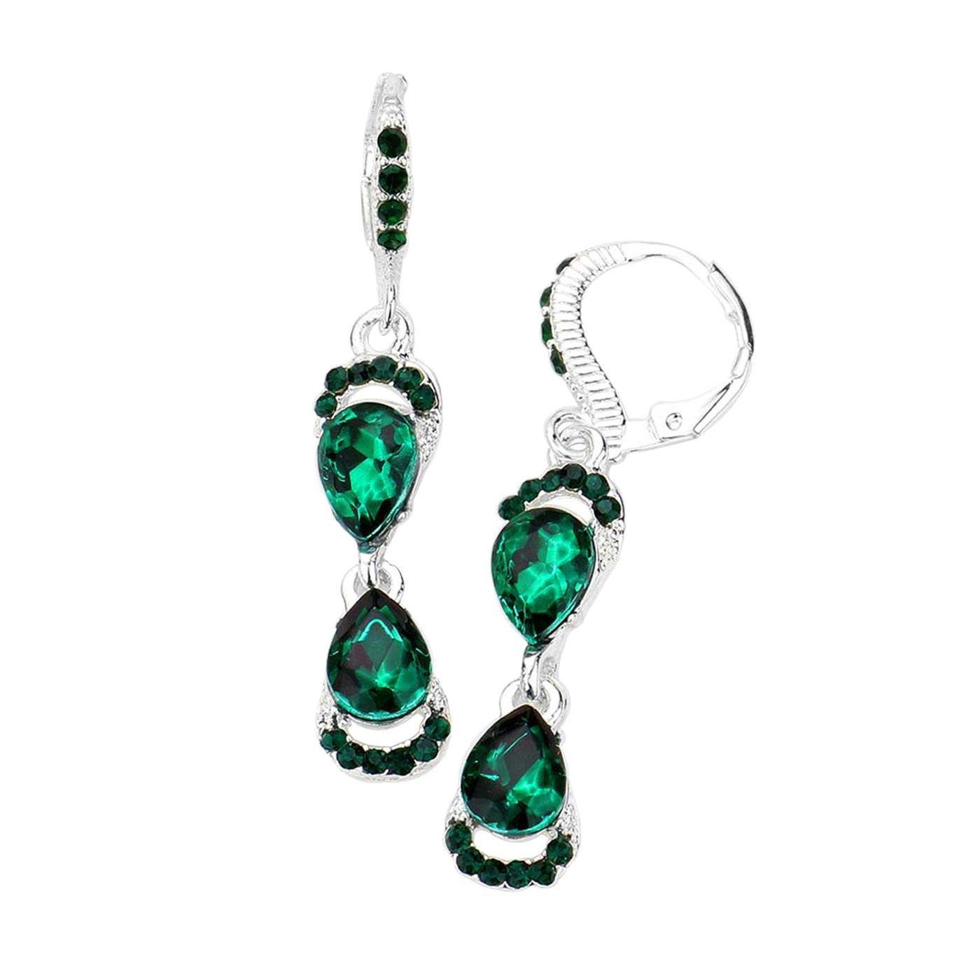 Double Teardrop Stone Link Dangle Lever Back Evening Earrings - Madeline Love - Flyclothing LLC