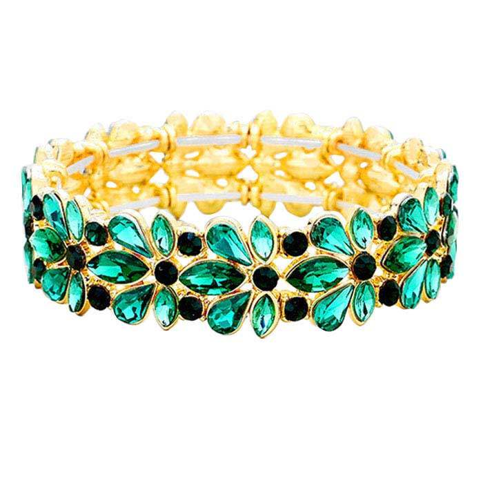 Floral Crystal Stretch Evening Bracelet - Madeline Love - Flyclothing LLC