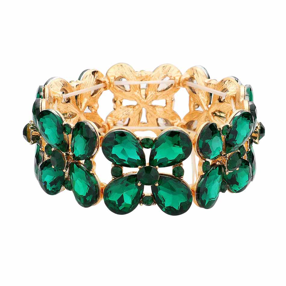 Floral Teardrop Glass Crystal Stretch Evening Bracelet - Madeline Love - Flyclothing LLC