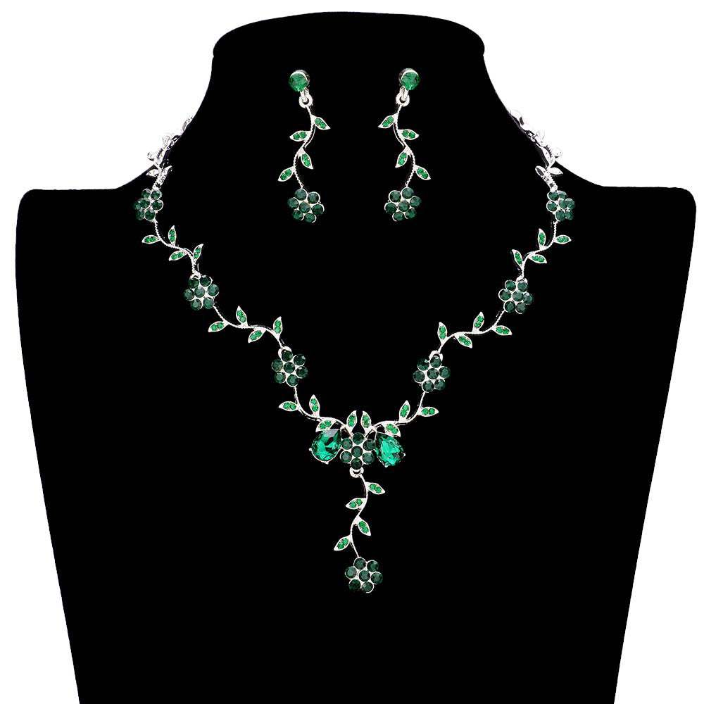 Flower Leaf Cluster Vine Rhinestone Necklace - Madeline Love - Flyclothing LLC