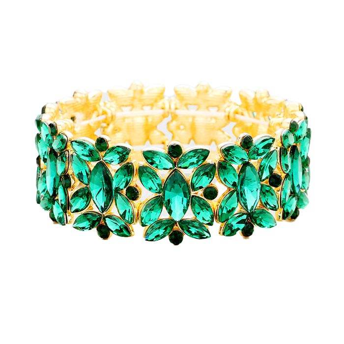 Marquise Floral Oval Crystal Cluster Stretch Evening Bracelet - Madeline Love - Flyclothing LLC